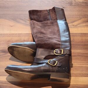 Lucky Brand Sz 8.5 Brown Leather Suede ZOSHA Harness Tall Equestrian Riding Boot